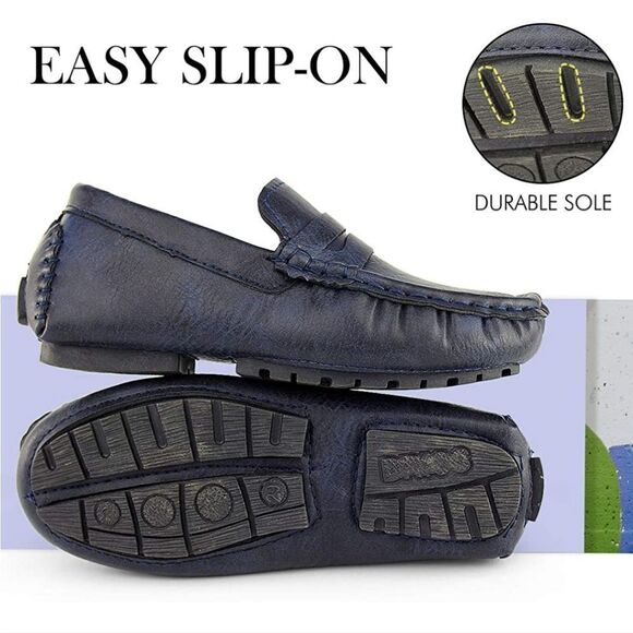 NIB Hawkwell Kids Casual Penny Loafer Moccasin Dress Driveing Shoes NAVY - Picture 3 of 7